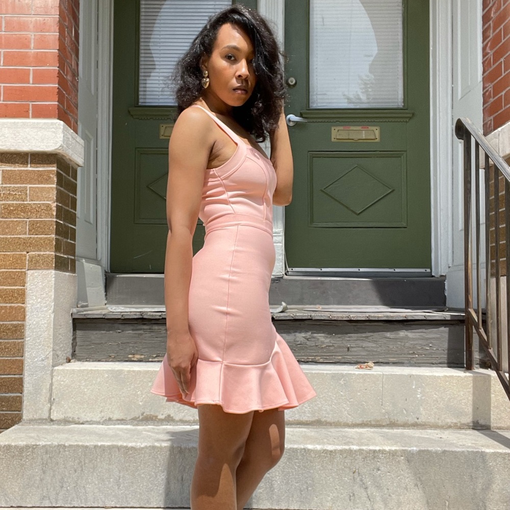 Pink Ruffle Hem Mini Bandage Dress - Picture 6 of 17